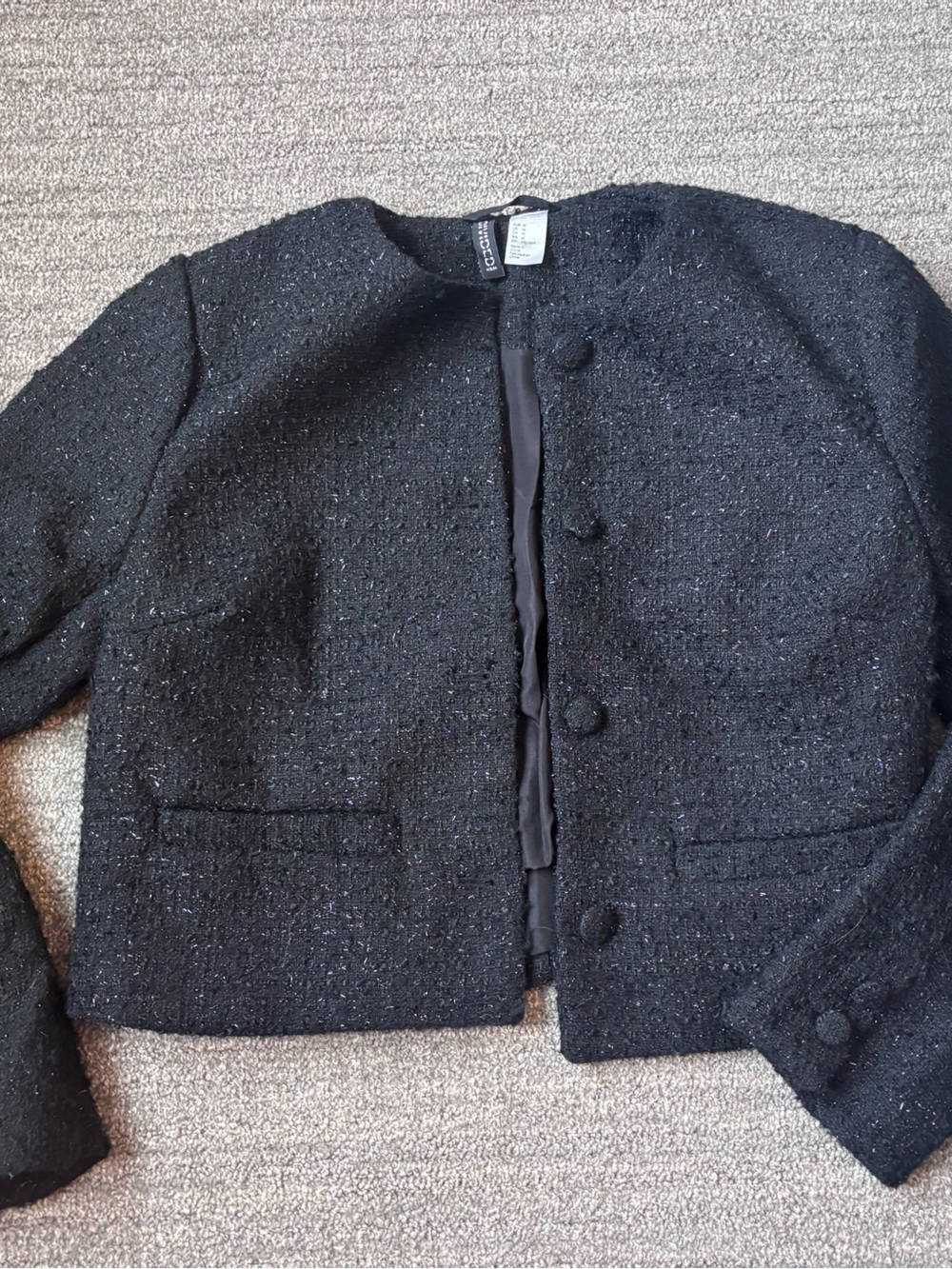 Divided Black Tweed Cropped Button Jacket